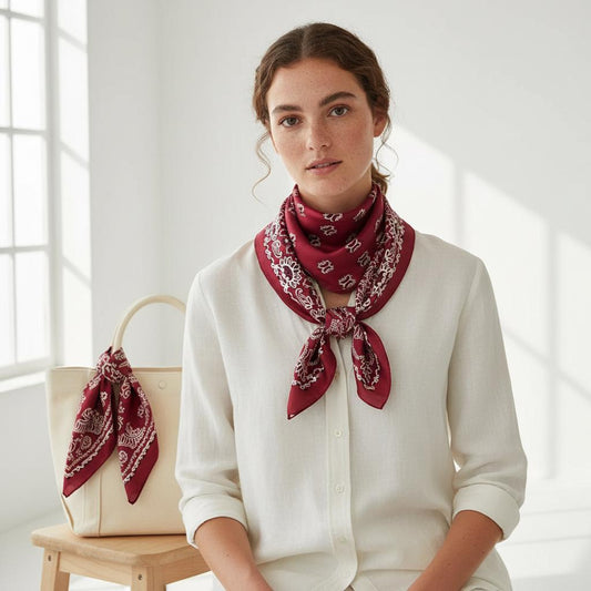 Elegant Paisley Print Silk Hair Scarf Bandana for Women