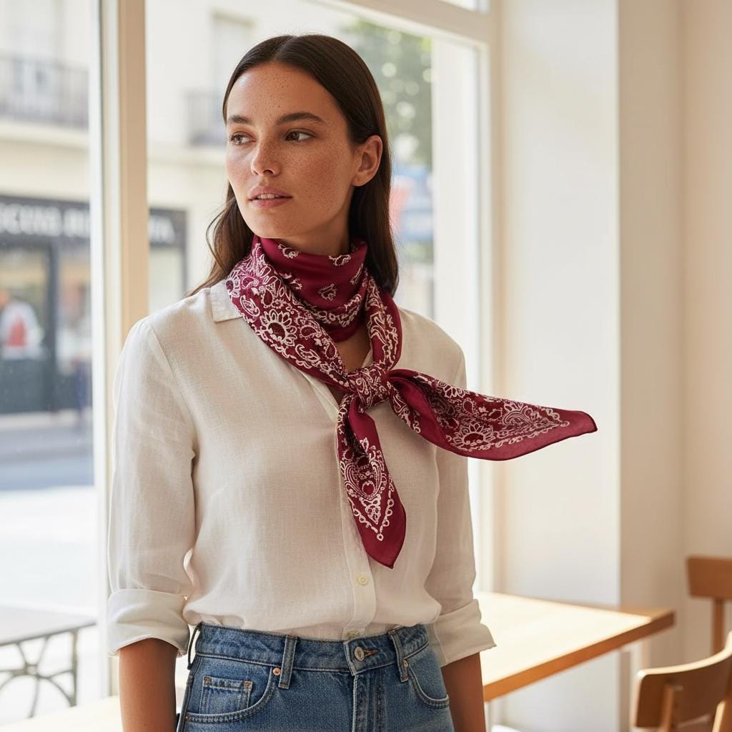 Elegant Paisley Print Silk Hair Scarf Bandana for Women