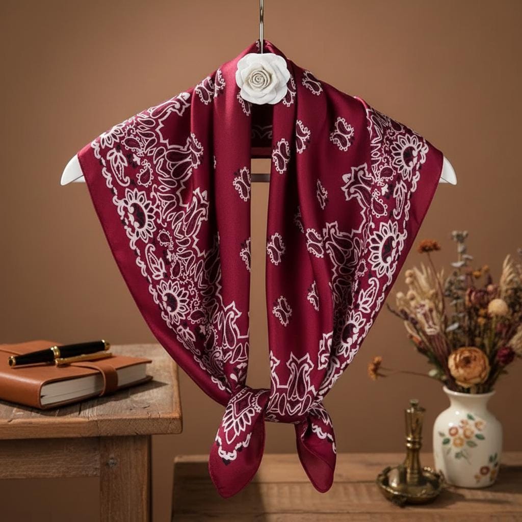 Elegant Paisley Print Silk Hair Scarf Bandana for Women