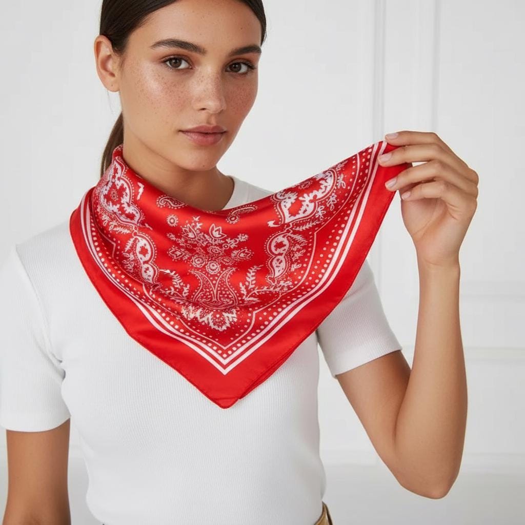 Boho Paisley Head Scarf 70x70cm Silk Kerchief Women