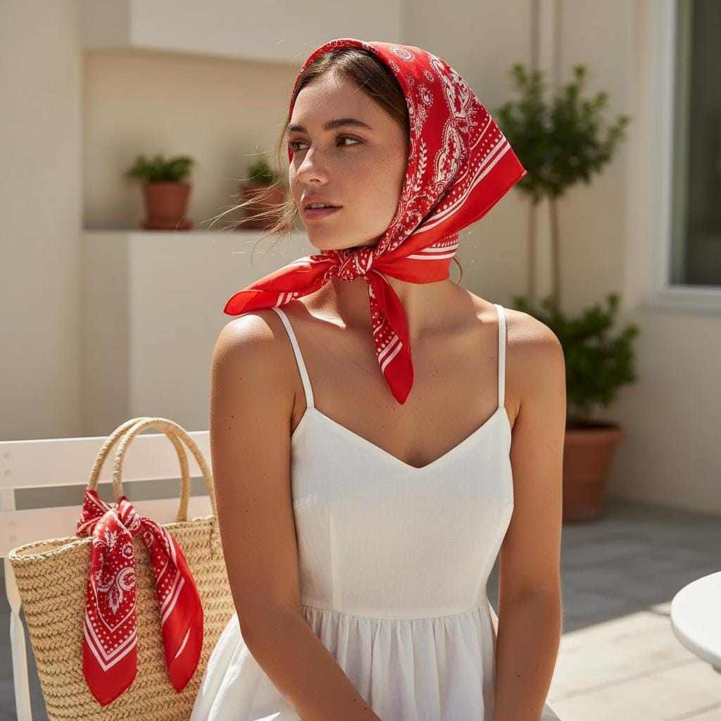 Boho Paisley Head Scarf 70x70cm Silk Kerchief Women