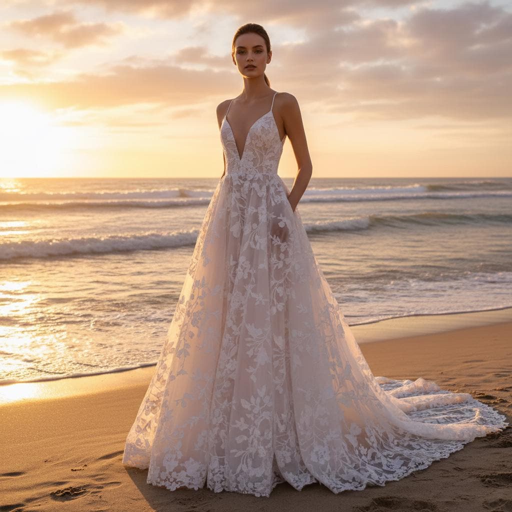White Lace Strapless Midi Dress Elegant V Neck Hollow Out Princess Style