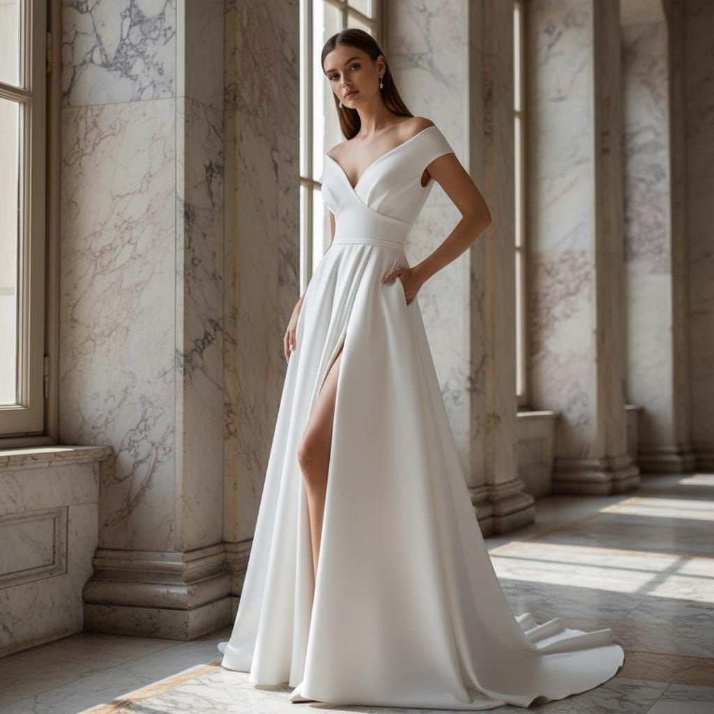 Boho Wedding V Neck Ruffle Split Dress Slim Bridal Guest Dress