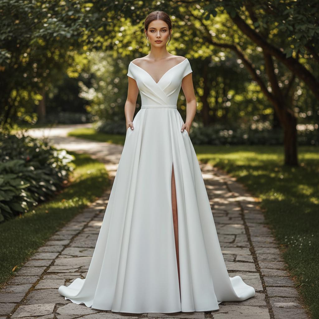 Boho Wedding V Neck Ruffle Split Dress Slim Bridal Guest Dress