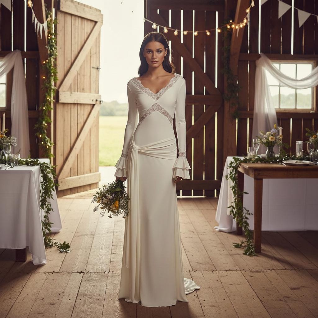 Boho Lace Ruched Maxi Dress V Neck Long Sleeve Backless Dress