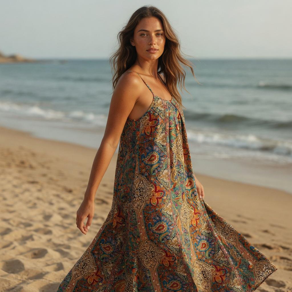 Plus Size Boho Paisley Maxi Dress Spaghetti Strap Loose Summer Dress