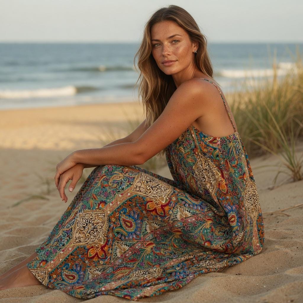 Plus Size Boho Paisley Maxi Dress Spaghetti Strap Loose Summer Dress