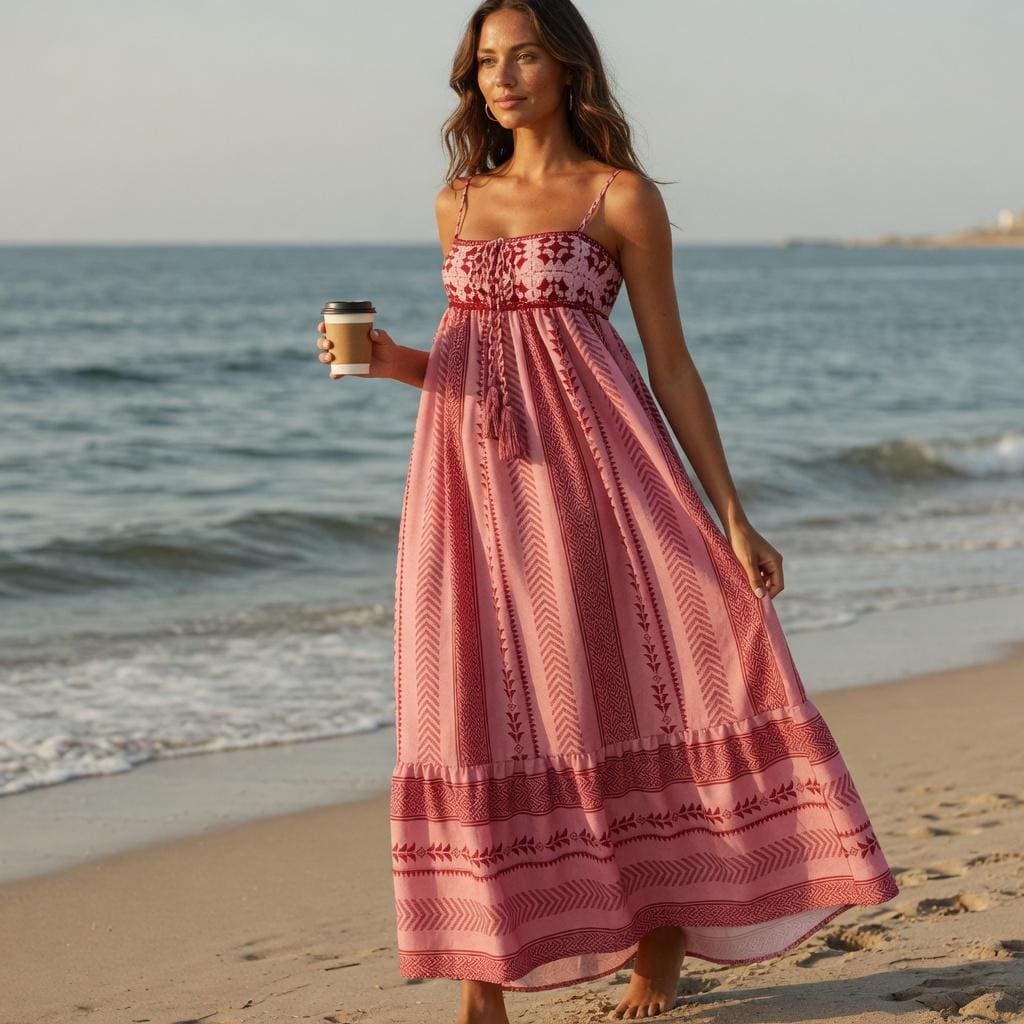 Boho Geometric Crochet Tassel Sleeveless Flowy A-Line Summer Dress