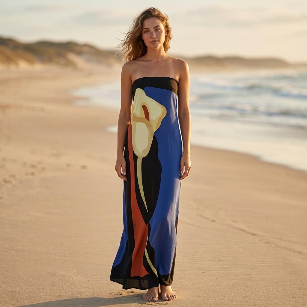 Women Floral Backless Maxi Dress Strapless Boho Summer Outfit