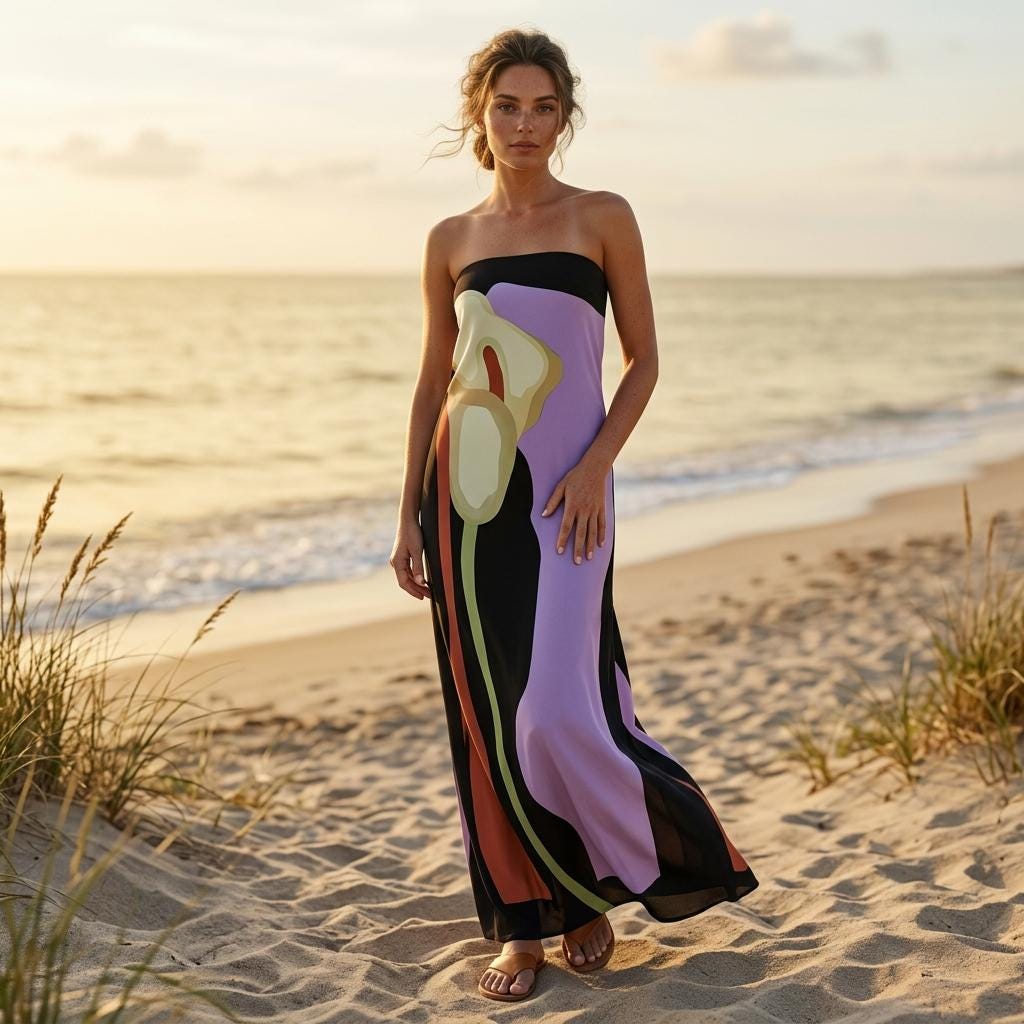 Boho Floral Strapless Maxi Dress Backless Summer Beach Dress
