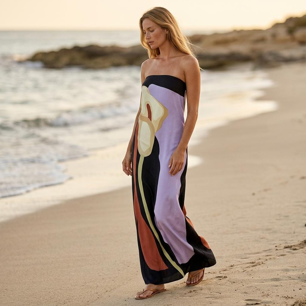 Boho Floral Strapless Maxi Dress Backless Summer Beach Dress