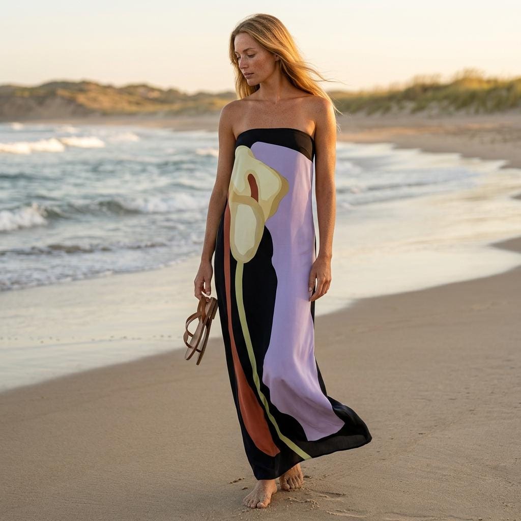 Boho Floral Strapless Maxi Dress Backless Summer Beach Dress
