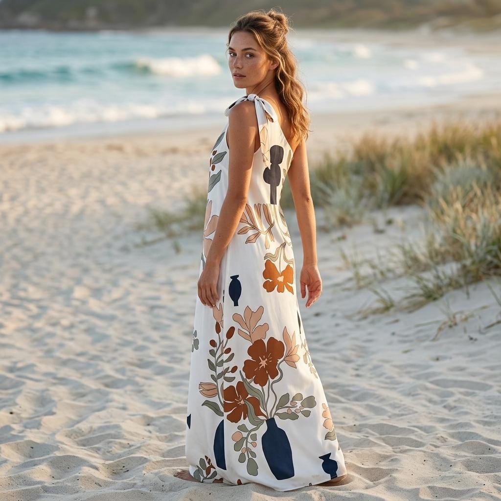 Elegant Off Shoulder Floral Maxi Dress Sleeveless Loose Vacation Party Dress