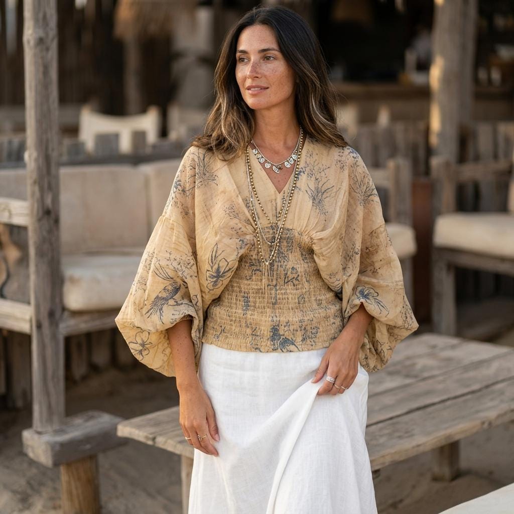 Boho Tie Dye V Neck Long Sleeve Slim Blouse Women