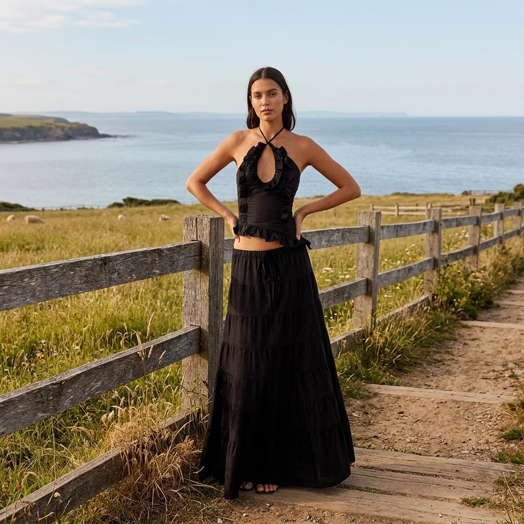 Women Boho Maxi Skirt Set Sexy Halter Top Beach Holiday Outfit
