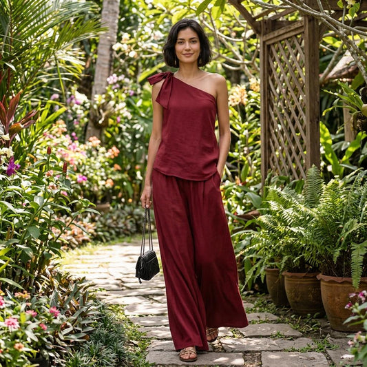 Summer Vacation One Shoulder Top and Pants Matching Set