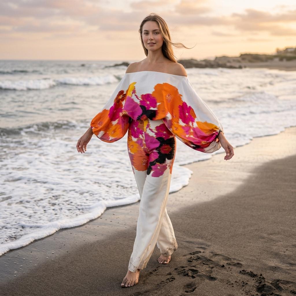 Satin Off Shoulder Two Piece Set Wide Leg Pants Outfit