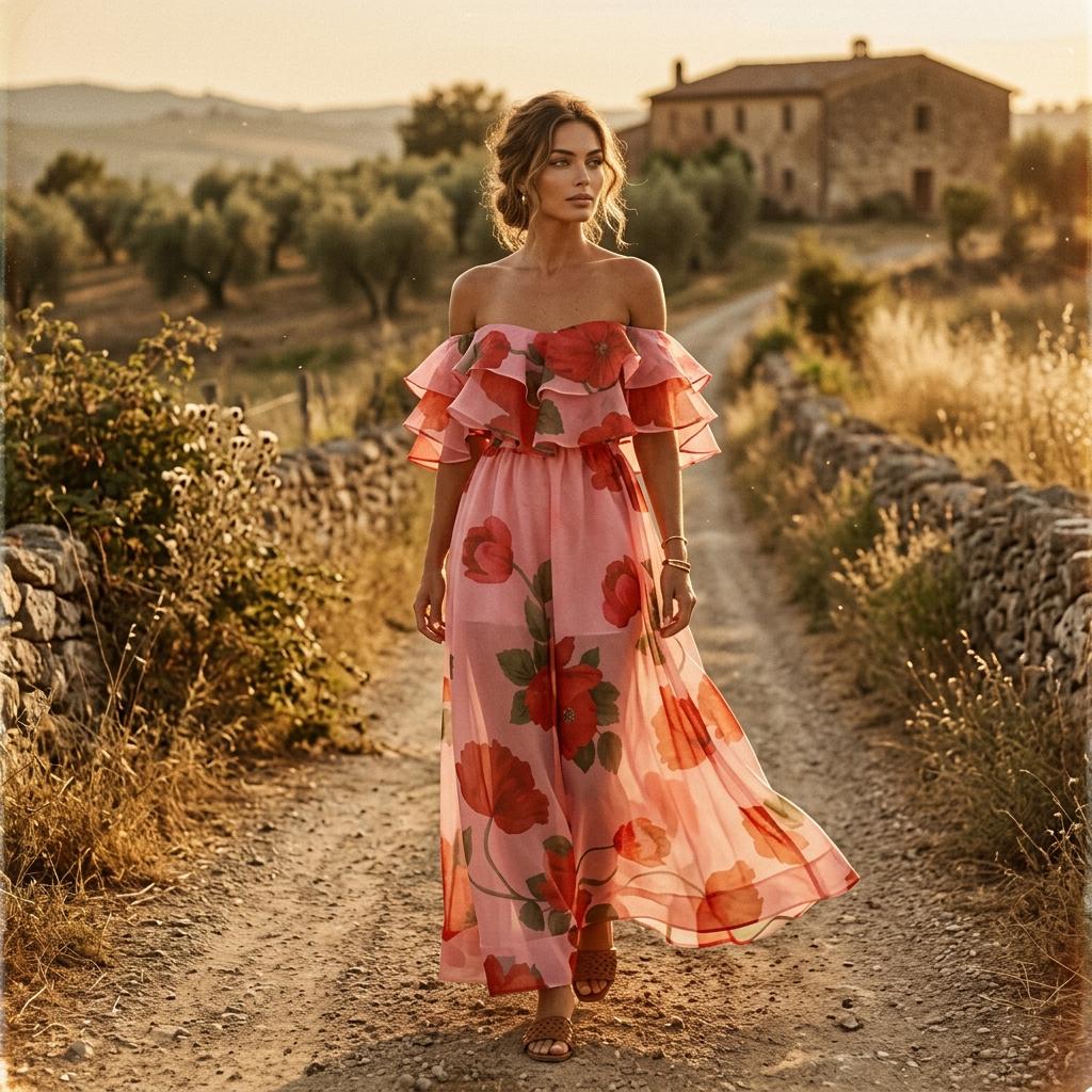 Boho Floral Off Shoulder Top and Maxi Skirt Two Piece Set
