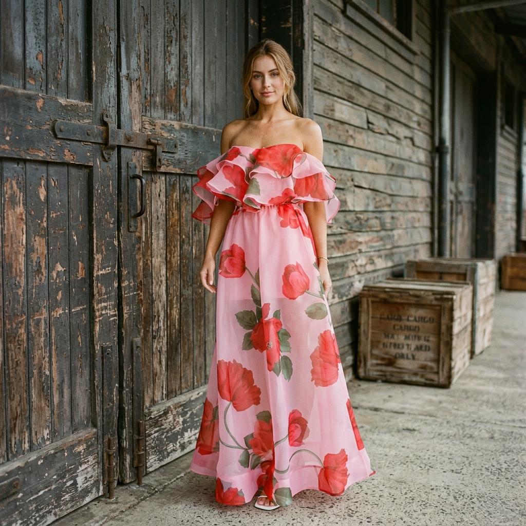 Boho Floral Off Shoulder Top and Maxi Skirt Two Piece Set
