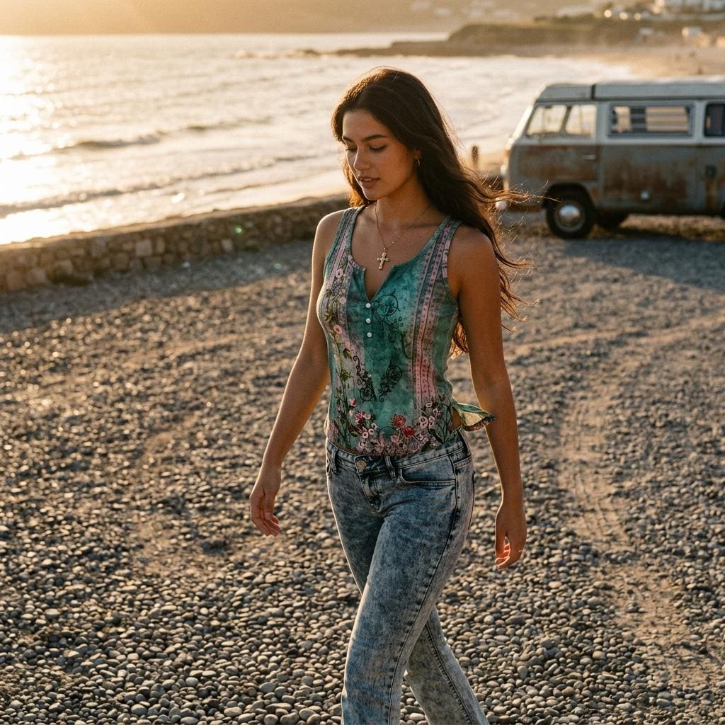 Boho Floral Button Tank Top Women’s Summer Sleeveless V Neck Cami
