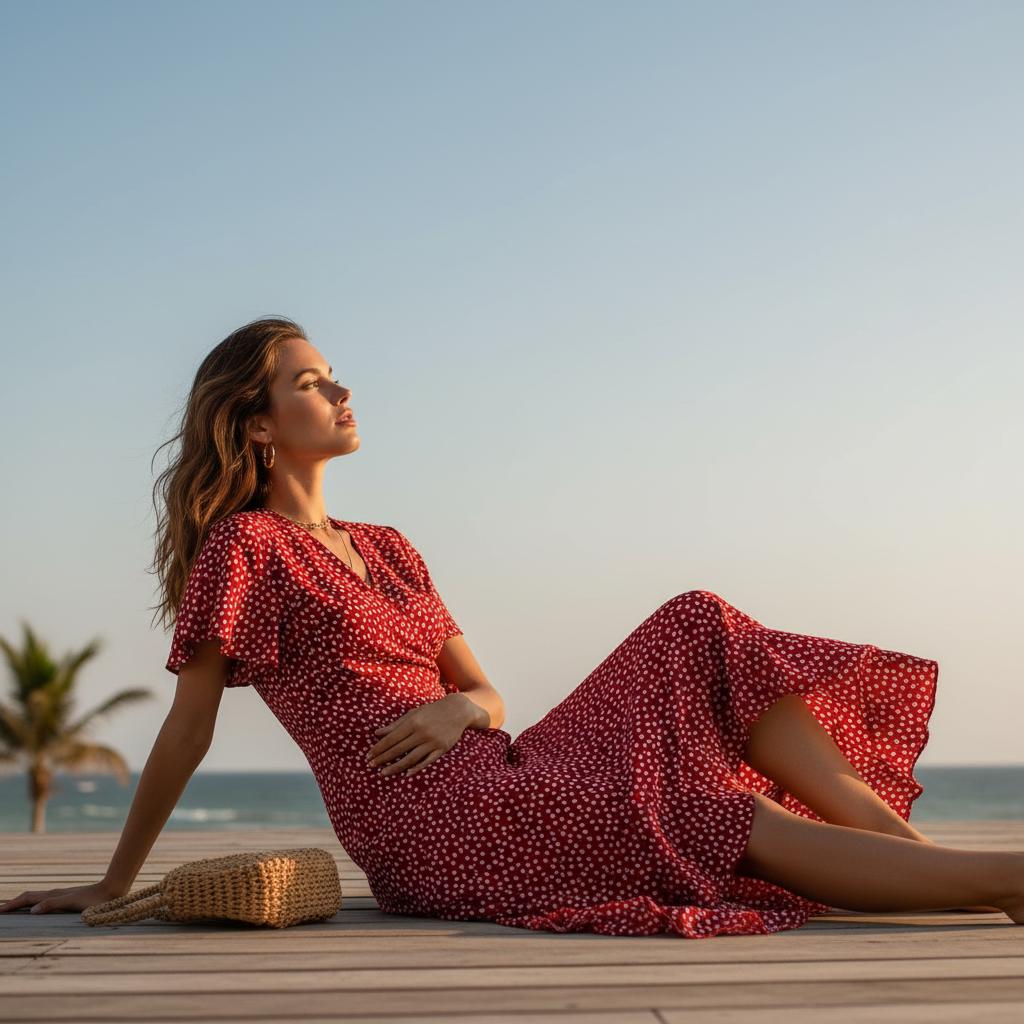 Women Summer Boho Floral Maxi Dress Wrap Chiffon Ruffle Beach Split Dress