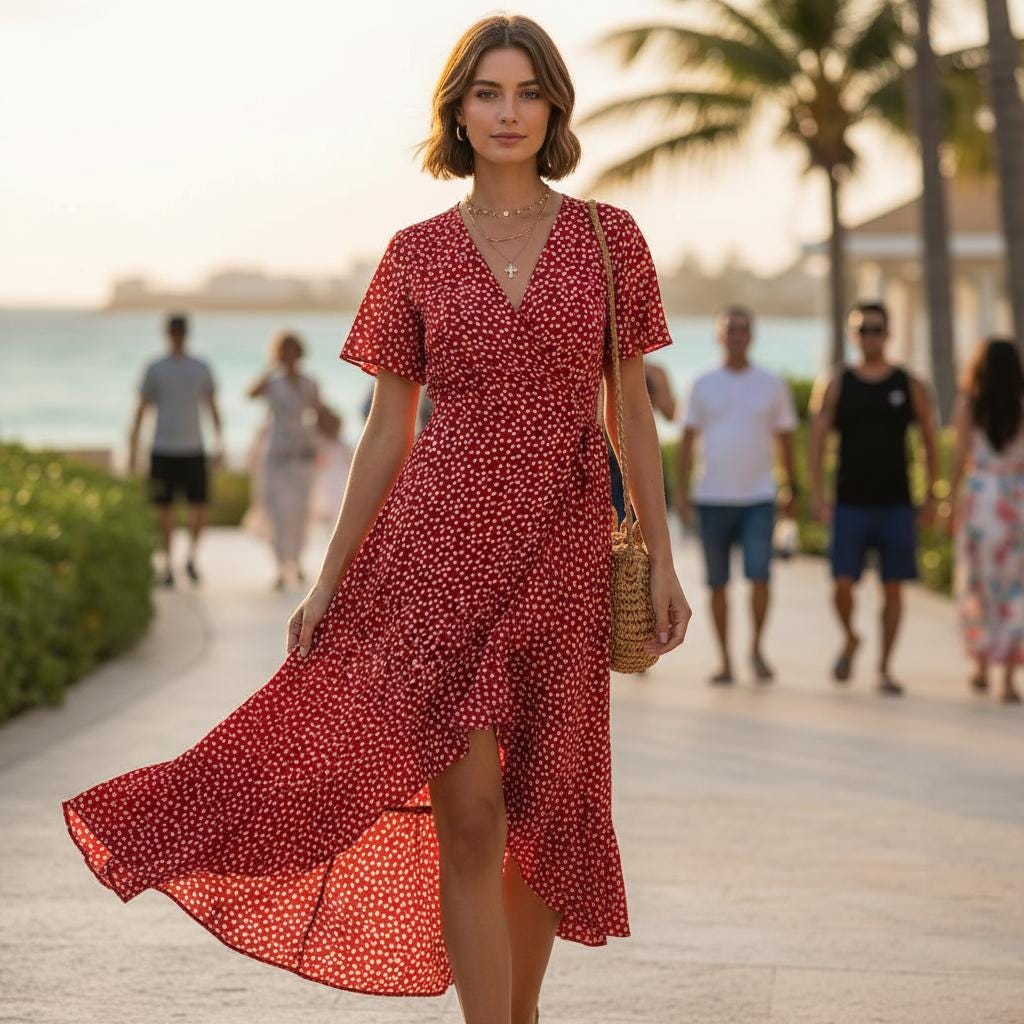 Women Summer Boho Floral Maxi Dress Wrap Chiffon Ruffle Beach Split Dress