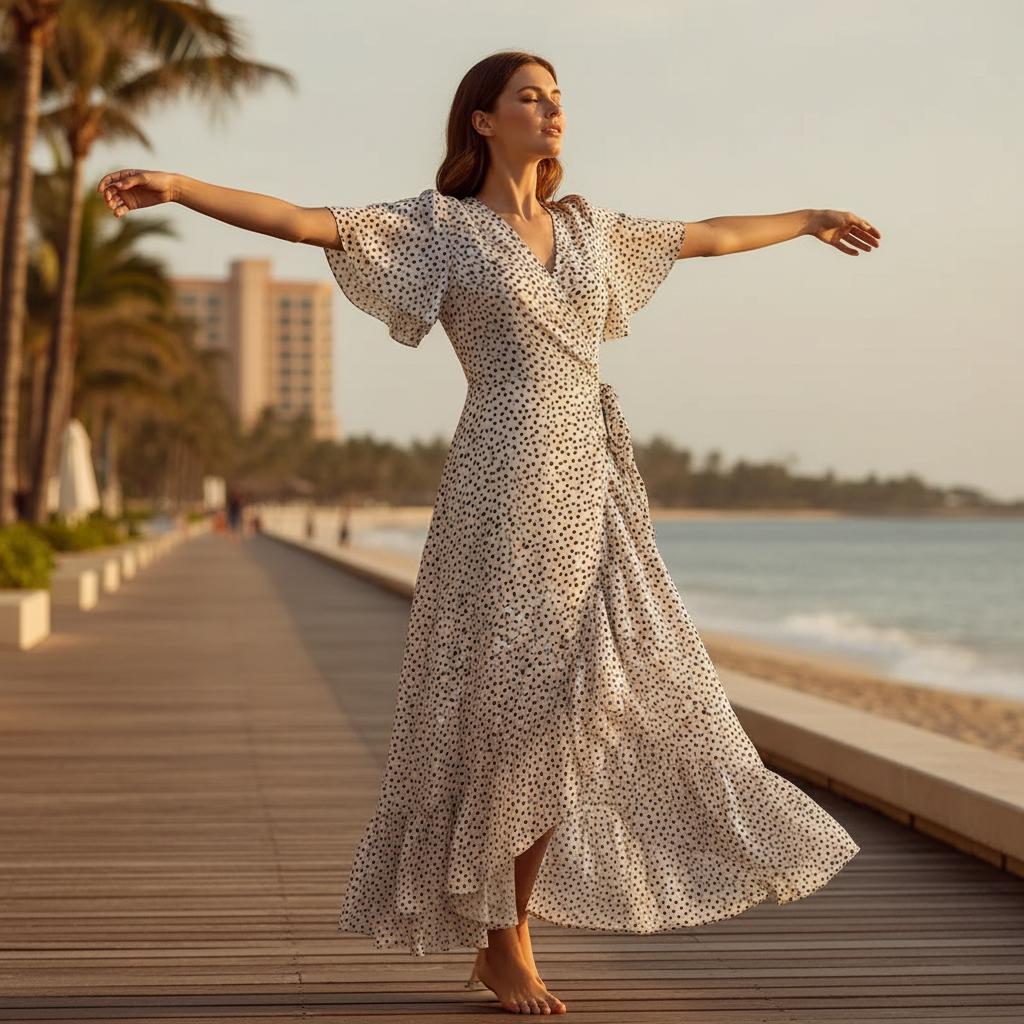 Boho Floral Wrap Maxi Dress Women Summer Chiffon Ruffle Beach Sexy Dress
