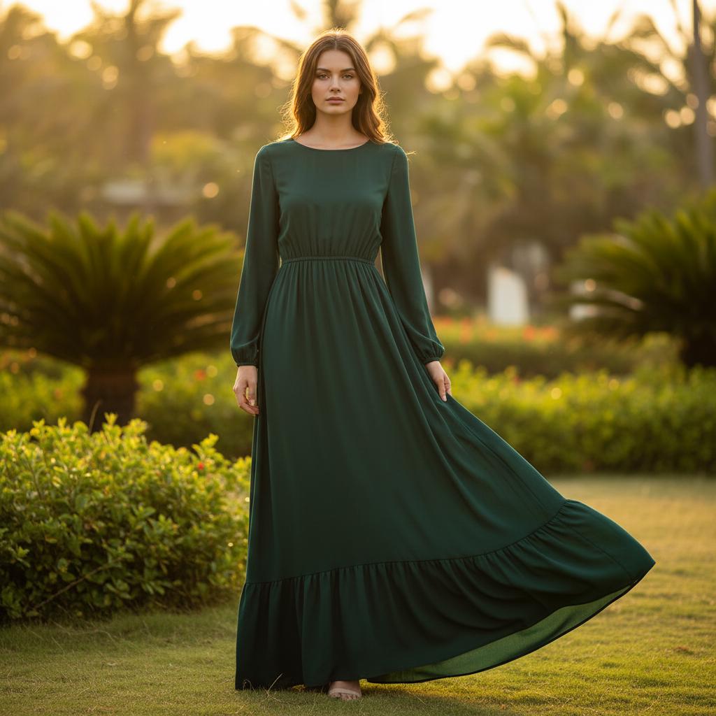 Women Solid Boho Maxi Dress Long Sleeve Casual Beach Dress