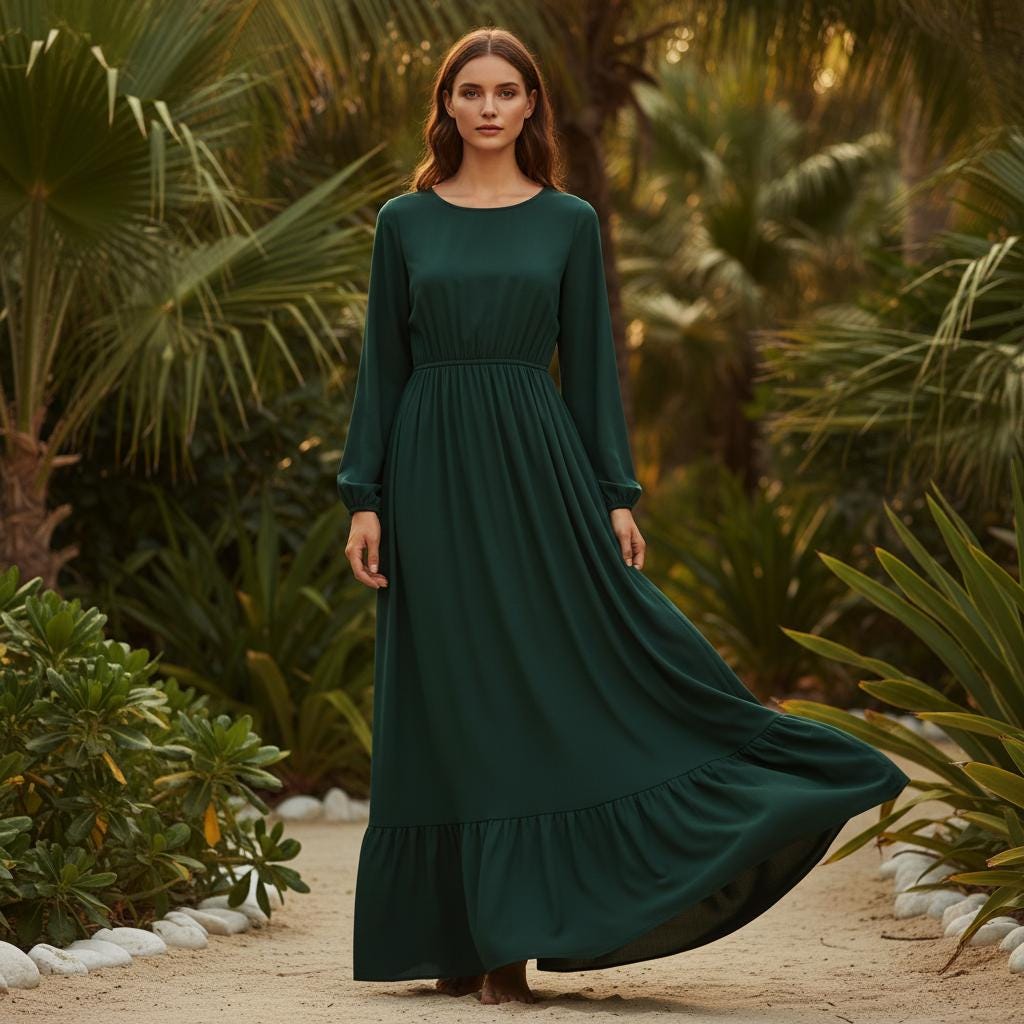 Women Solid Boho Maxi Dress Long Sleeve Casual Beach Dress
