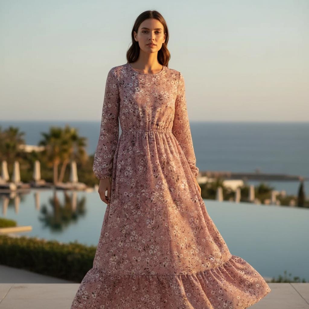 Women Floral Maxi Dress Long Sleeve Boho Beach Party Dress
