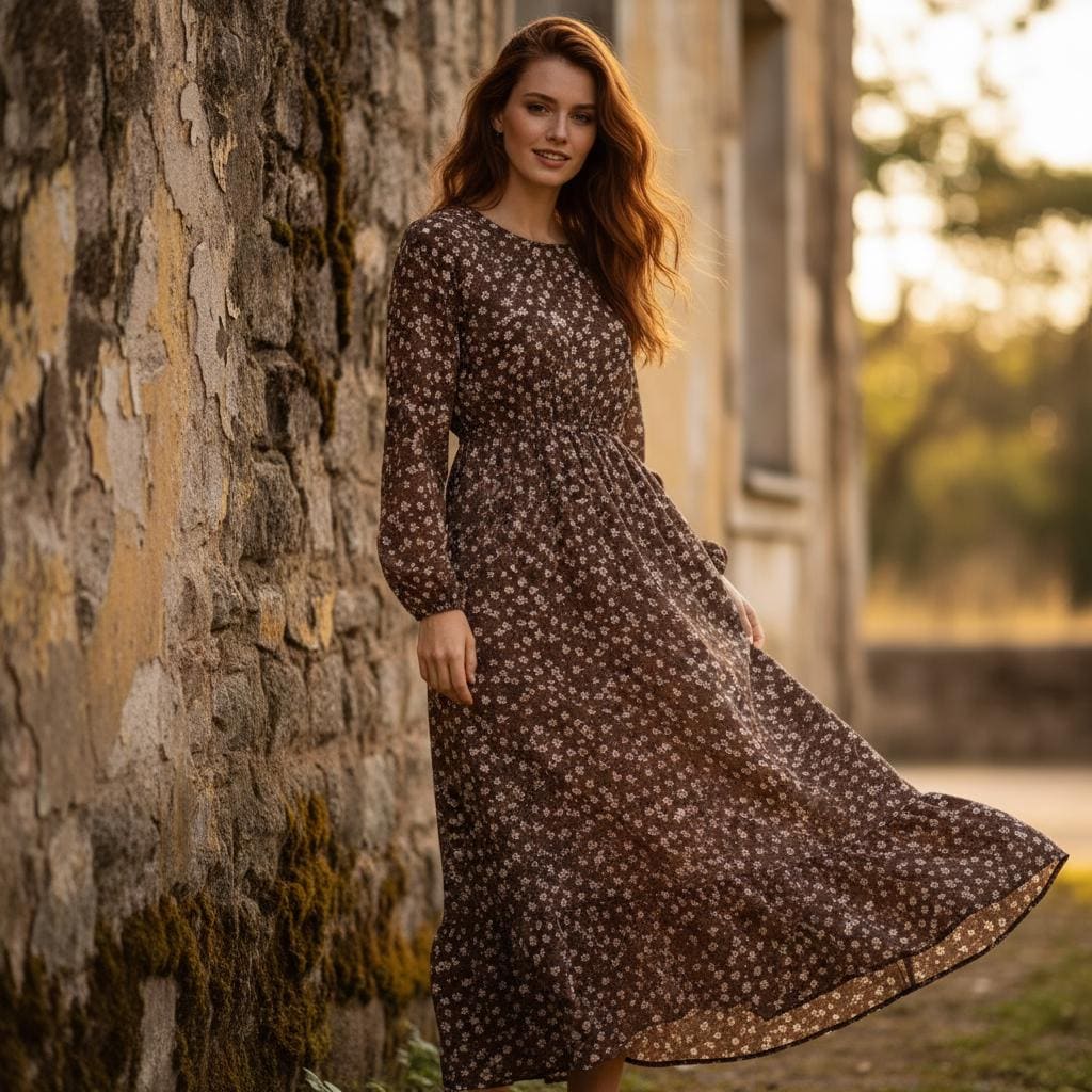 Women Boho Floral Maxi Dress Long Sleeve Casual Summer Dress