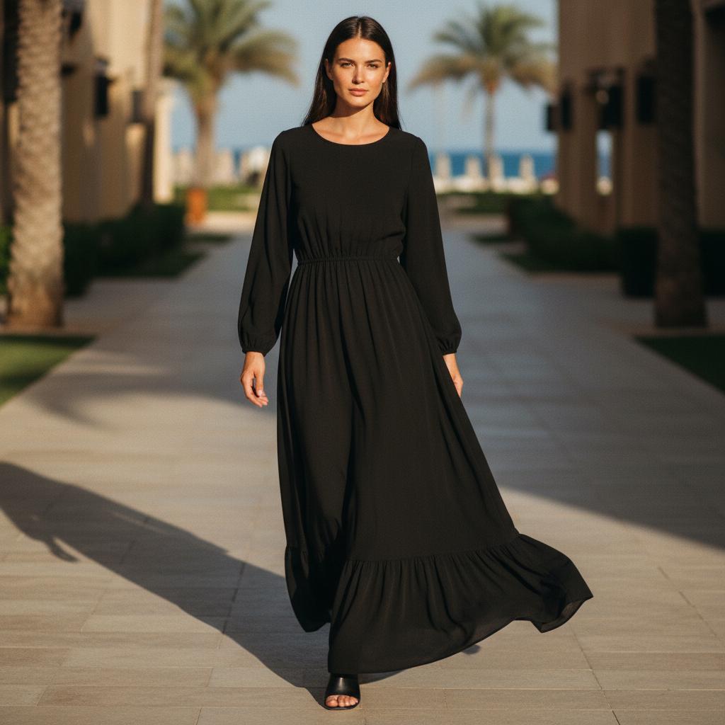 Women Solid Color Maxi Dress Long Sleeve Boho Summer Dress