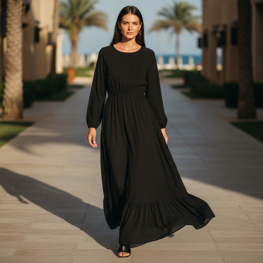 Women Solid Color Maxi Dress Long Sleeve Boho Summer Dress