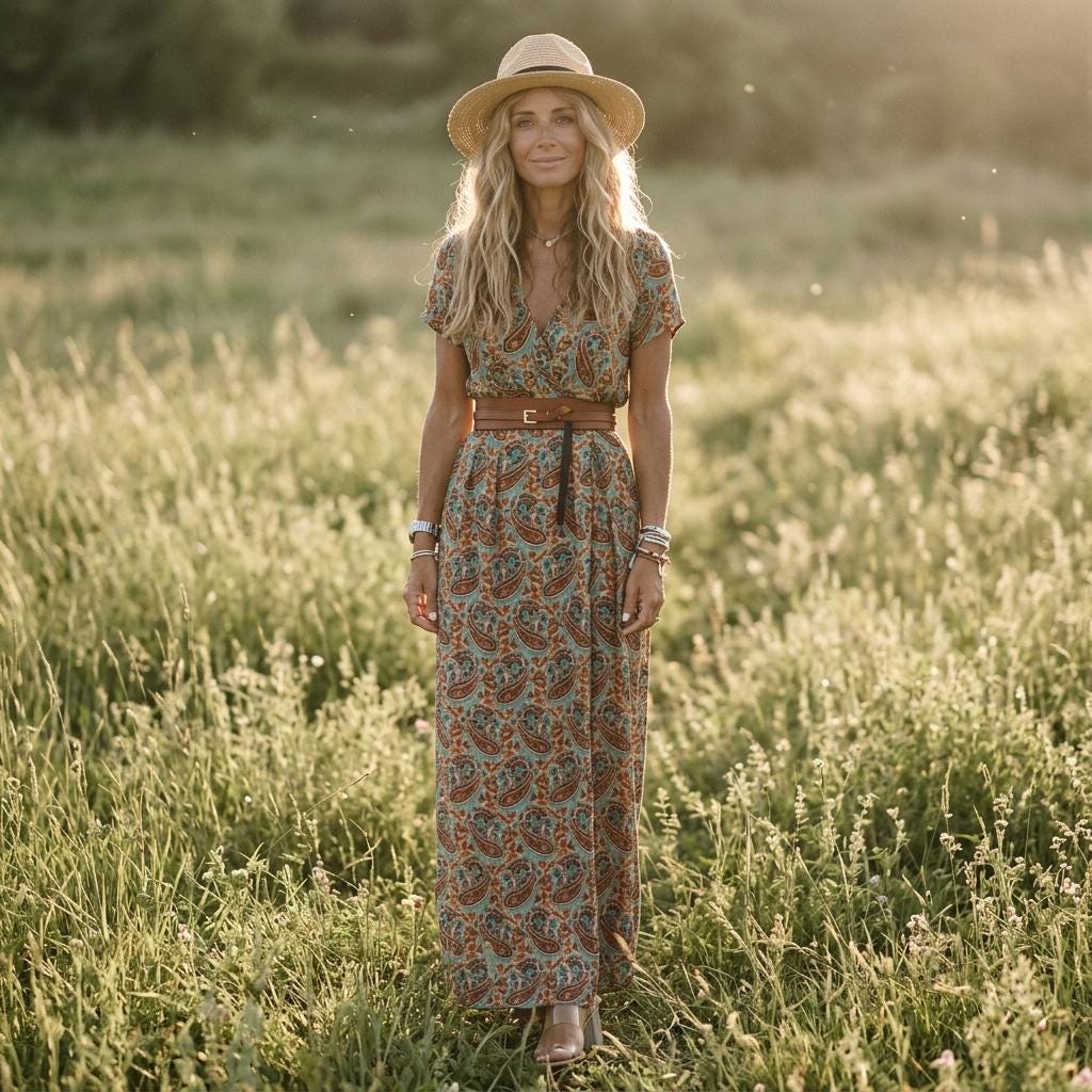 Casual Boho Floral Sundress Women V Neck Maxi Dress Belted