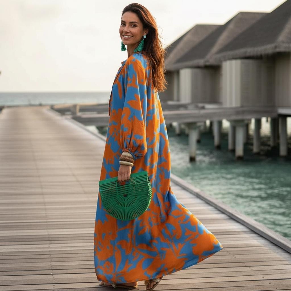 Elegant Boho Beach Dress Oversized Long Sleeve Maxi Dress