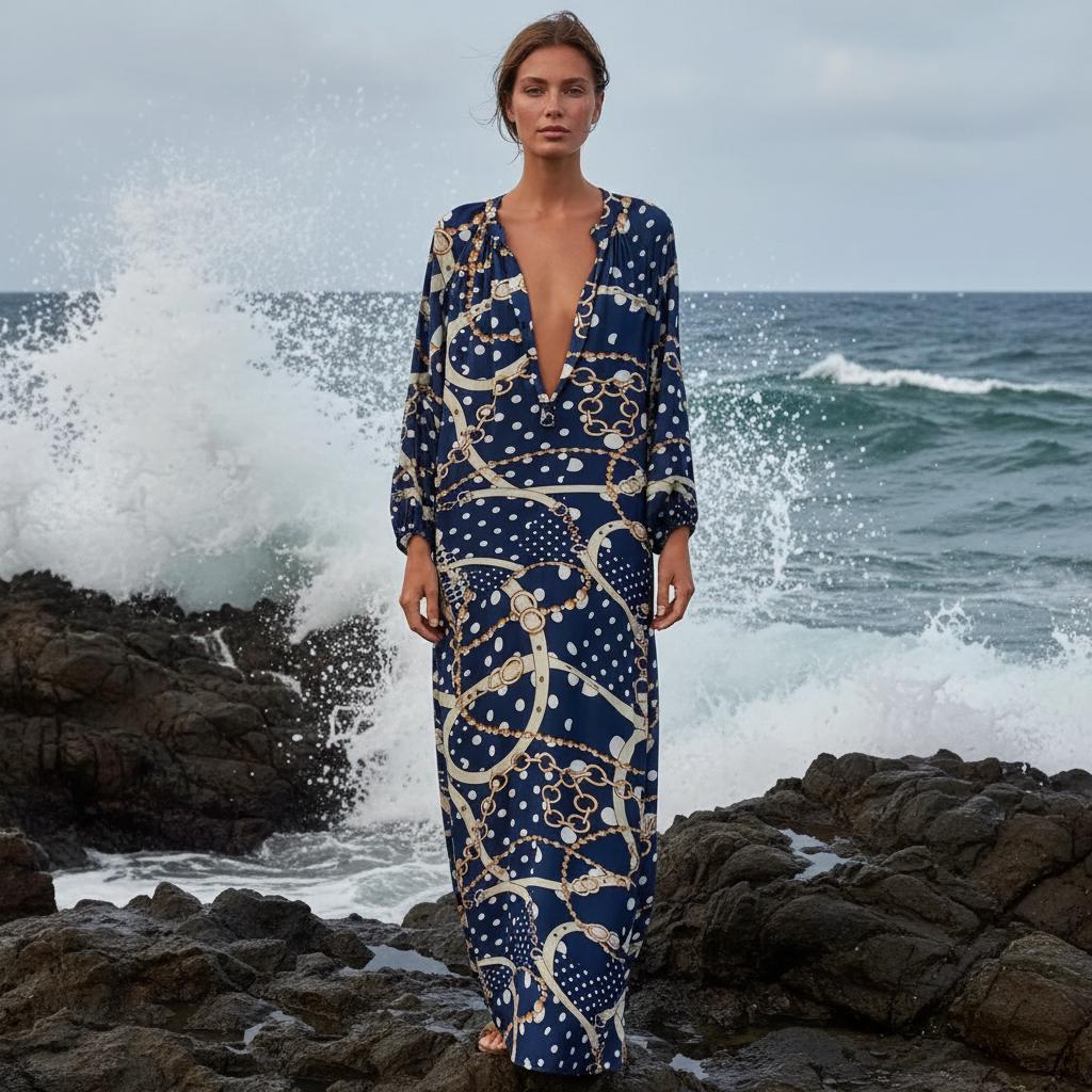 Sexy Deep V Neck Boho Maxi Dress Flowy Beach Dress