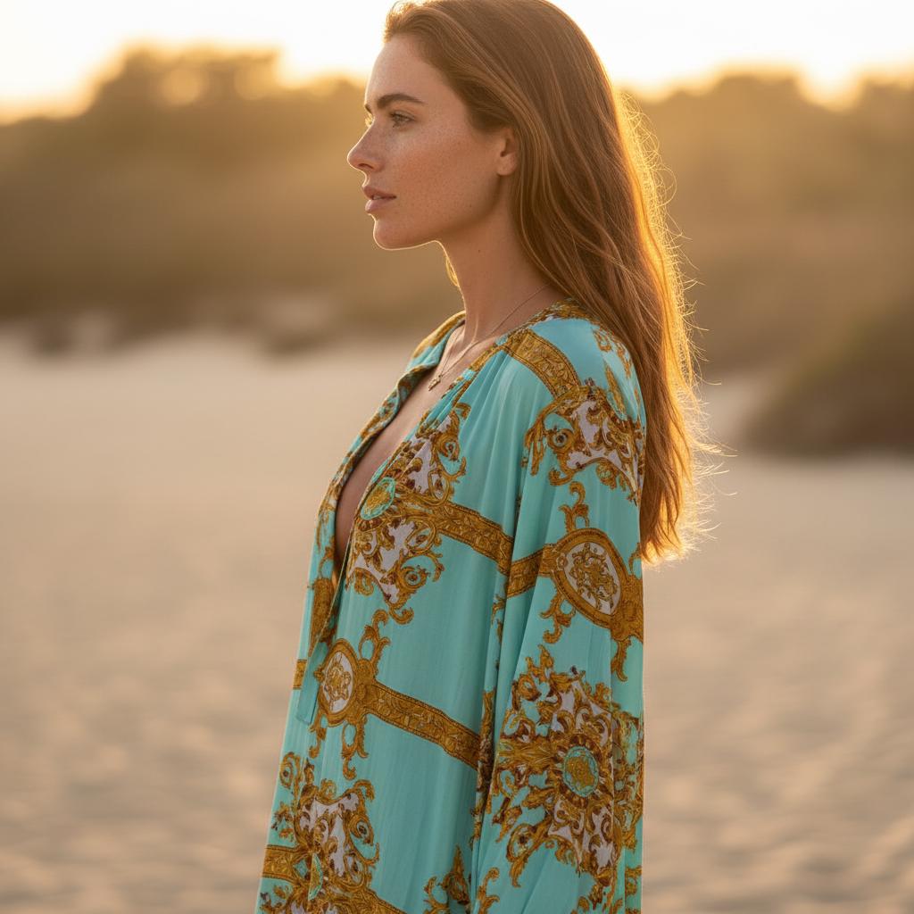 Oversized Boho Maxi Dress Long Sleeve Beach Vacation Dress
