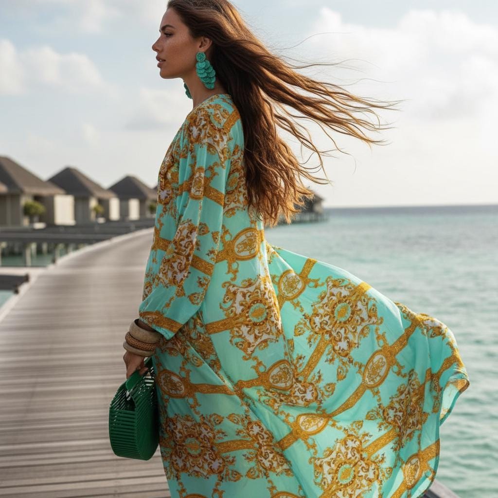 Oversized Boho Maxi Dress Long Sleeve Beach Vacation Dress