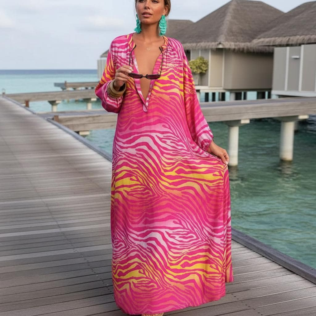 Boho Beach Maxi Dress Long Sleeve Flowy Elegant Dress