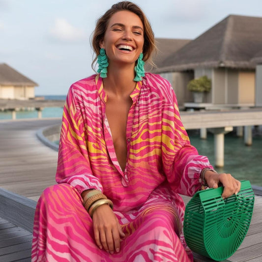 Boho Beach Maxi Dress Long Sleeve Flowy Elegant Dress