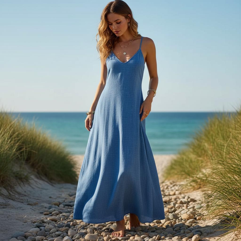 Boho Strapless Maxi Dress, Loose Summer Vacation Beach Holiday Dress