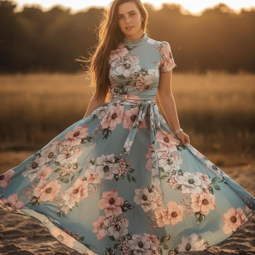 Women Boho Floral Dress Summer Flowy Maxi High Waist Beach Dress