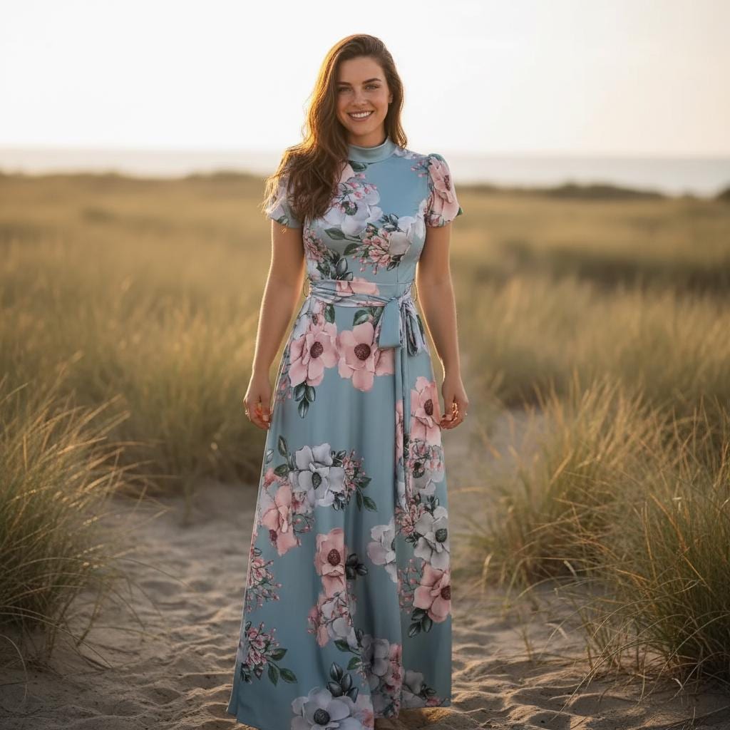 Women Boho Floral Dress Summer Flowy Maxi High Waist Beach Dress