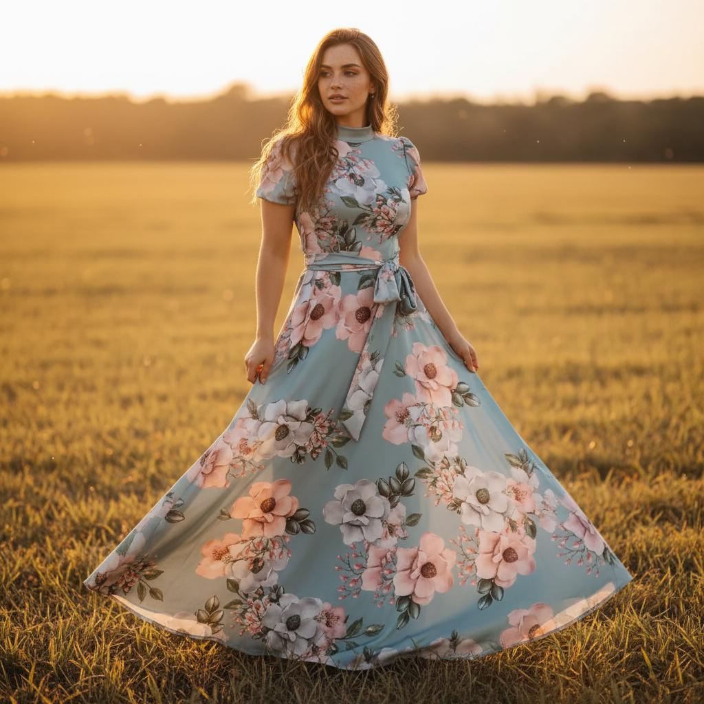 Women Boho Floral Dress Summer Flowy Maxi High Waist Beach Dress
