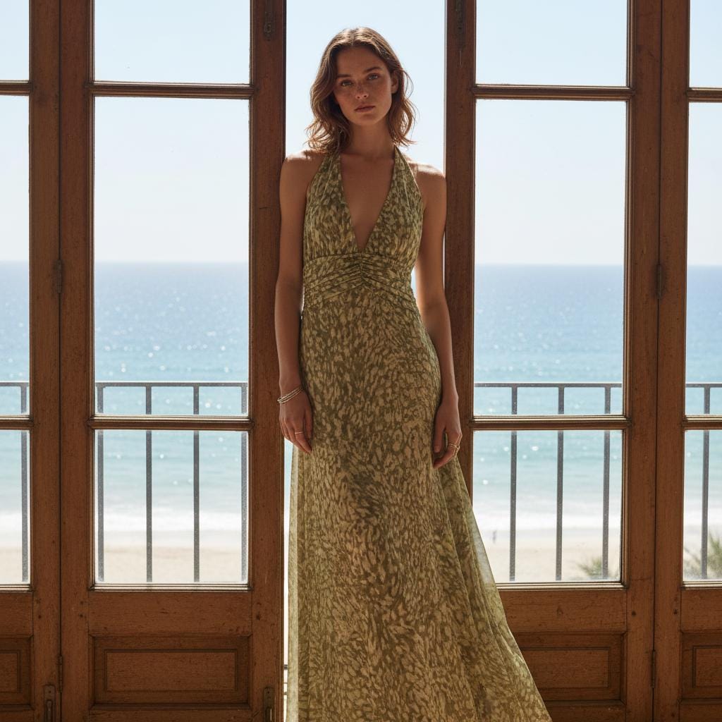 Bohemian Printed Maxi Dress Backless Halter Deep V Summer Ruffle Dress