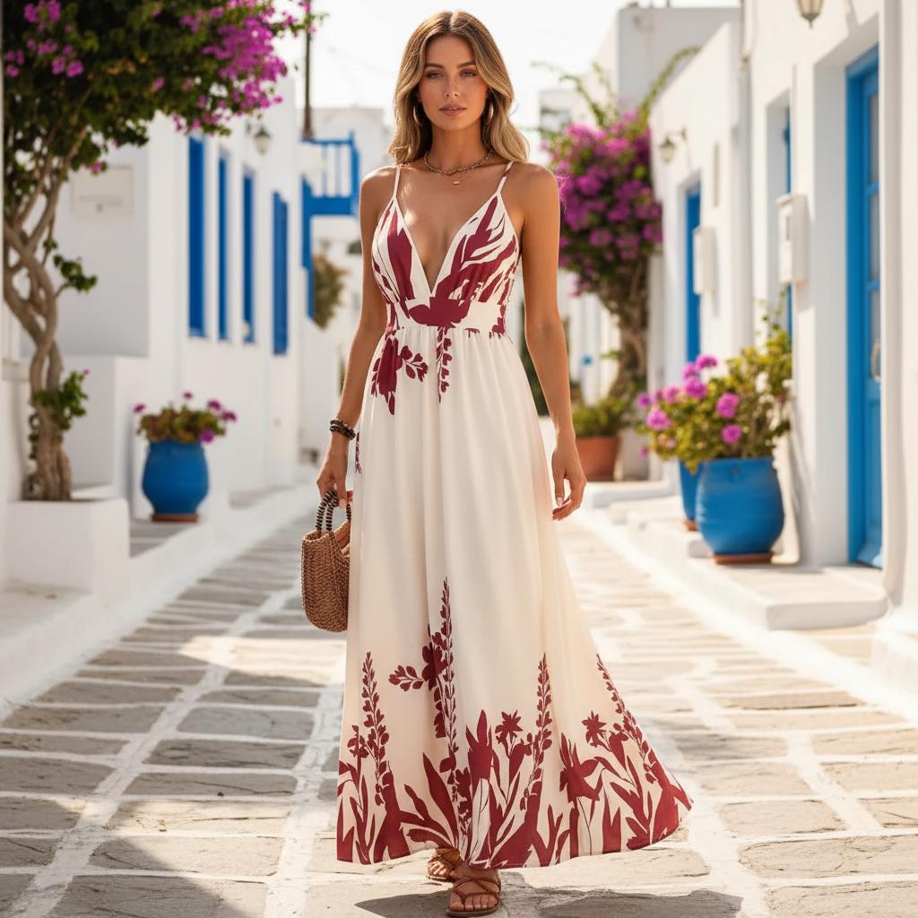 Tropical Backless Halter Maxi Dress Ethnic Print Beach Vacation Dress