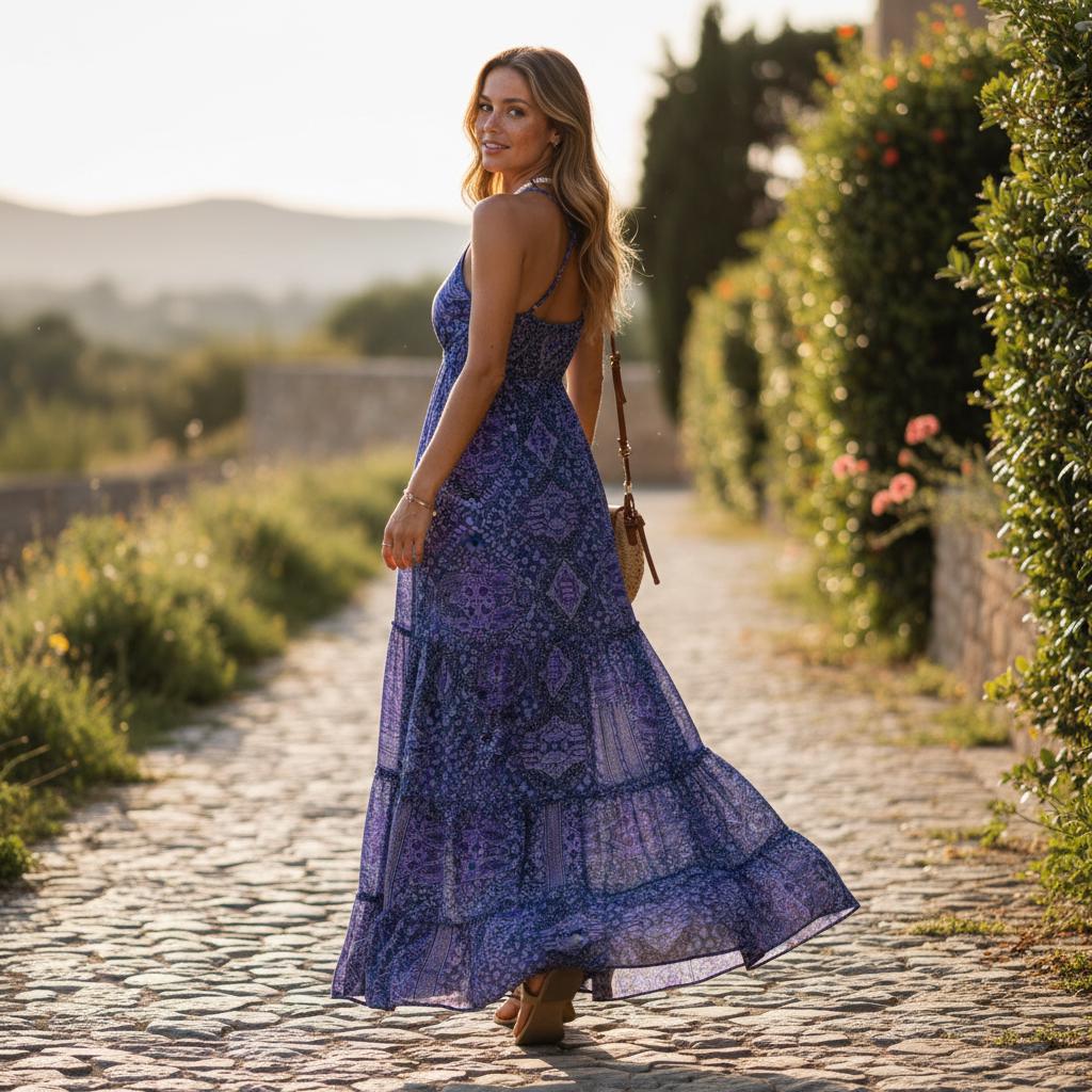 Strapless Boho Maxi Dress Floral Print Summer Beach Long Dress