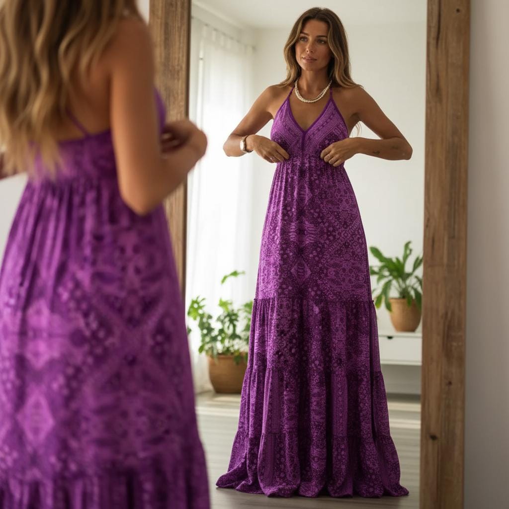 Bohemian Strapless Maxi Dress Floral High Waist Beach Dress