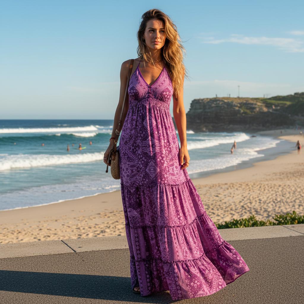 Bohemian Strapless Maxi Dress Floral High Waist Beach Dress