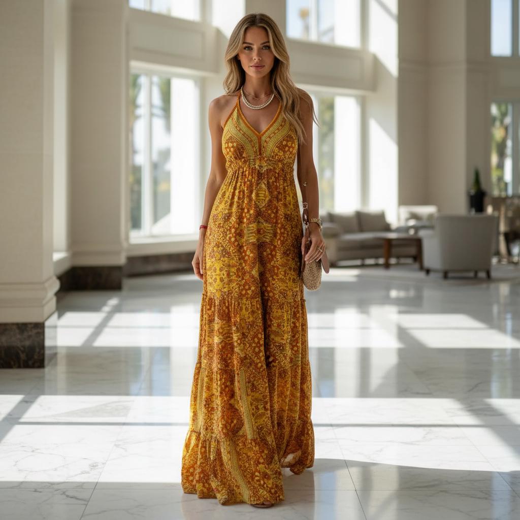 Summer Boho Maxi Dress Strapless Floral High Waist Long Dress